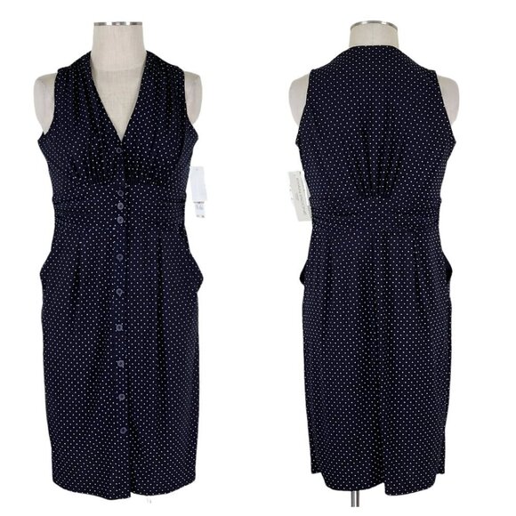 Evan Picone Halter Dress Size 12P Black Ivory Polka Dot Button Front Pockets New - Picture 12 of 12